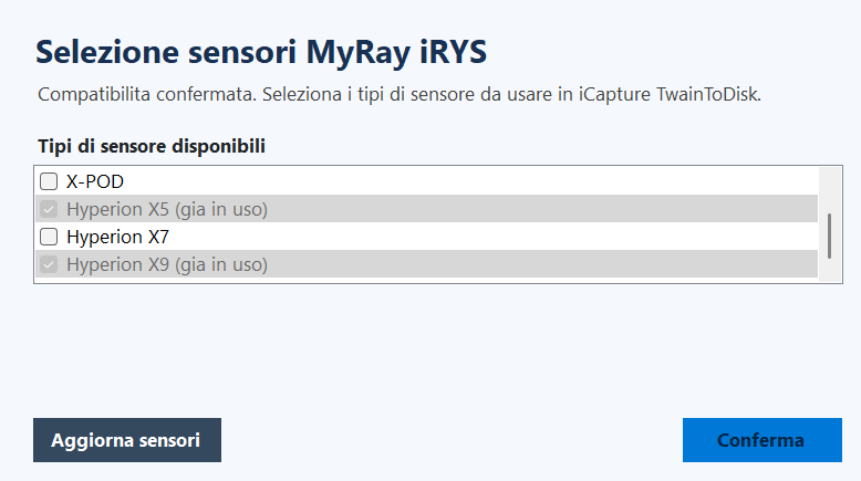 Sensori MyRay selezionati